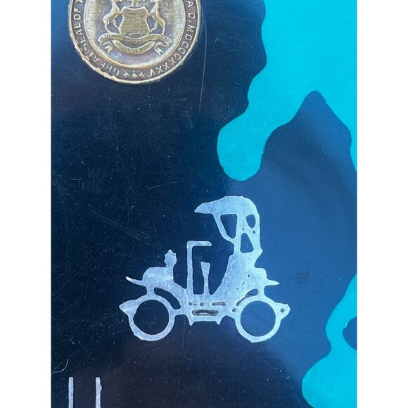 Couroc of Monterey Great Lakes Black & Teal Tray Coin Inlays Nautical Graphics - Picture 14 of 16